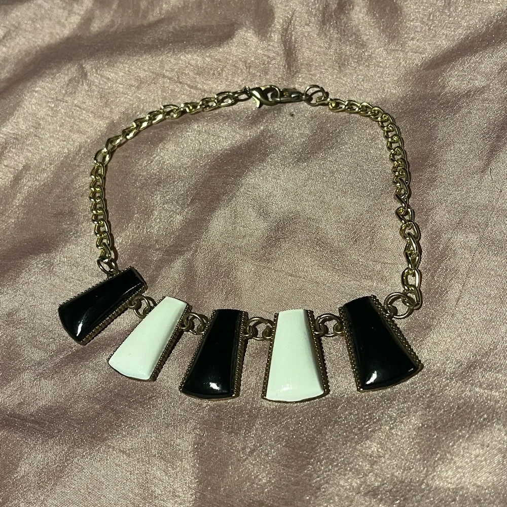 Choker Necklace Black White Rectangle Pendants Chunky Statement Gold Chain Link